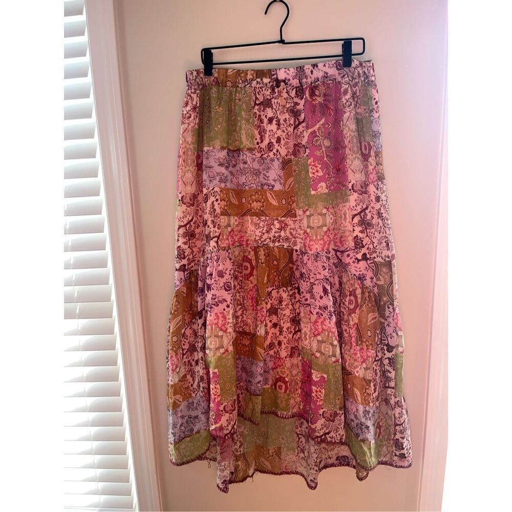 Johnny WAS River Tiered Silk-Blend Skirt Multicolor size L - Picture 2 of 6